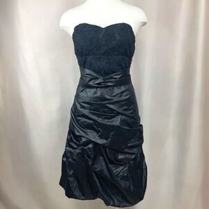 Y2K|Black Womens (M) Strapless Lace Dress LBD Gathered Cocktail Whimsigoth Party